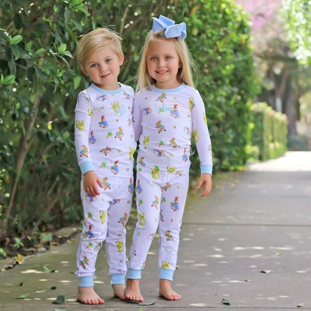 Classic Whimsy Easter Pajamas Pants Set Storybook Bunny Tale Blue Unisex Sz 7